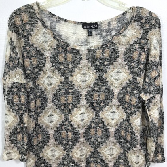 Boat Neck Casual Knit Top Geometric Print Women M, Kristin Nicole - Picture 3 of 7